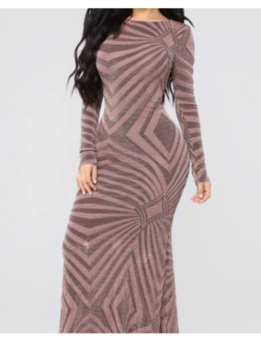 Long Sleeve Mauve Pink Geometric Knit Maxi Dress
